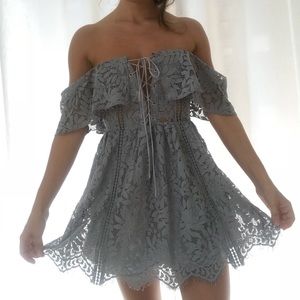 Tobi Kingsley Blue Lace Off the Shoulder Dress